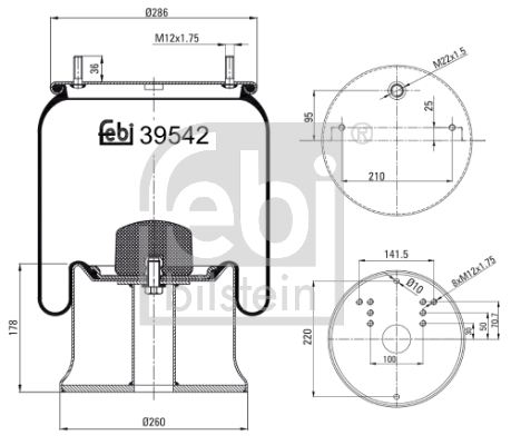 FEBI BILSTEIN 39542 Soffietto, Sospensione pneumatica-Soffietto, Sospensione pneumatica-Ricambi Euro