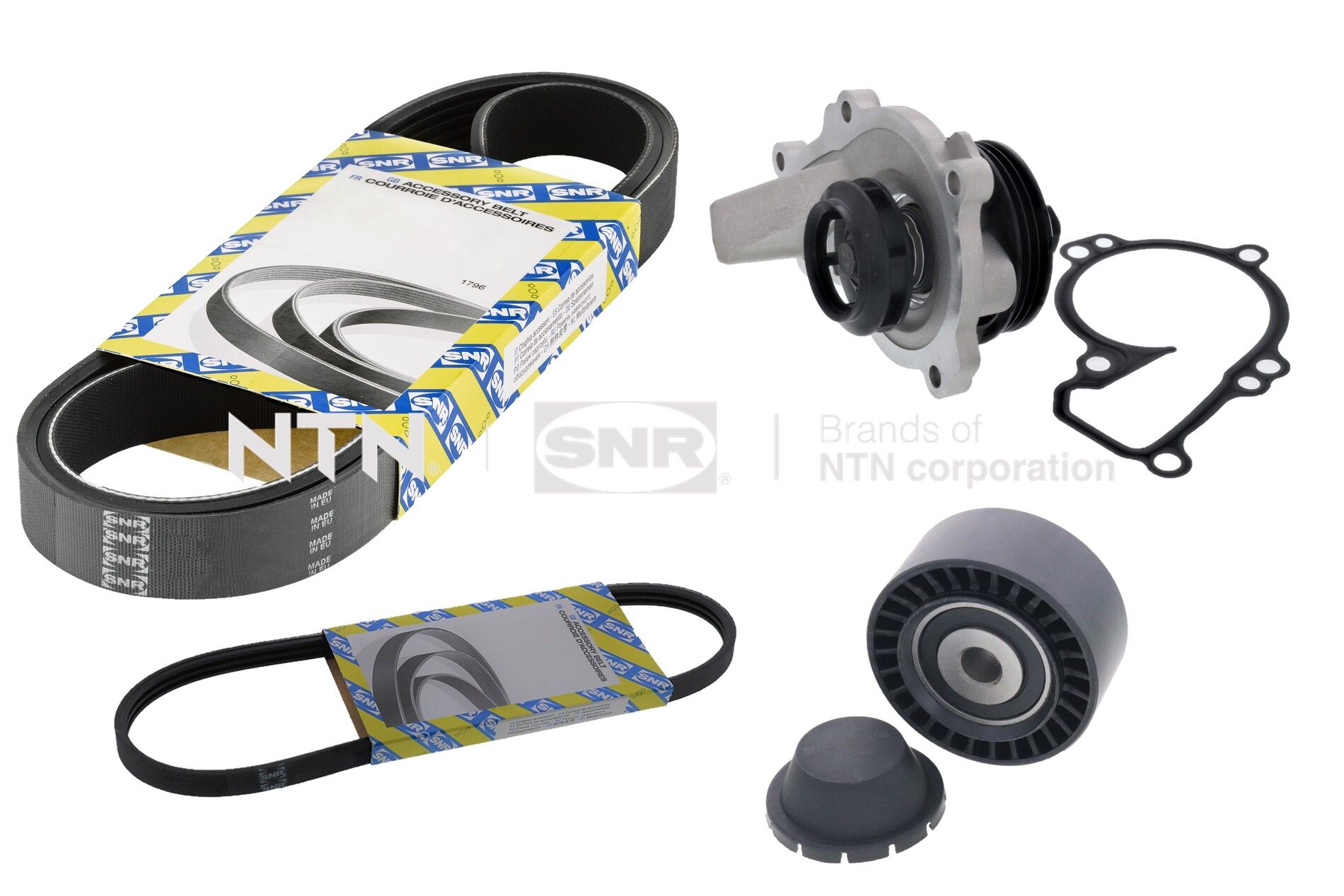 SNR KAP859.490 Water Pump + V-Ribbed Belt Kit for CITROËN PEUGEOT