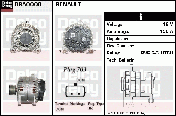 DELCO REMY DRA0008 Alternator