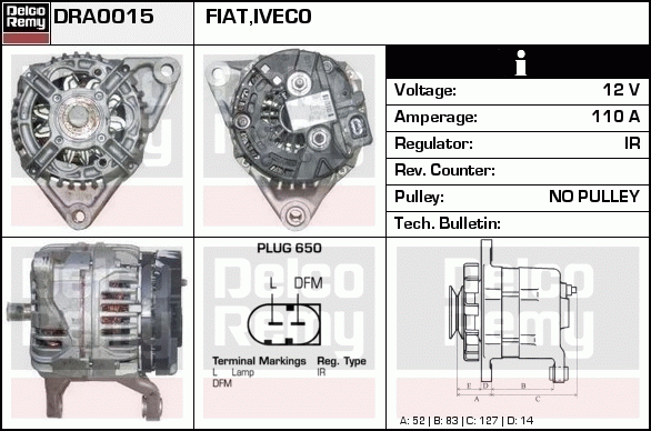 DELCO REMY DRA0015 Alternator