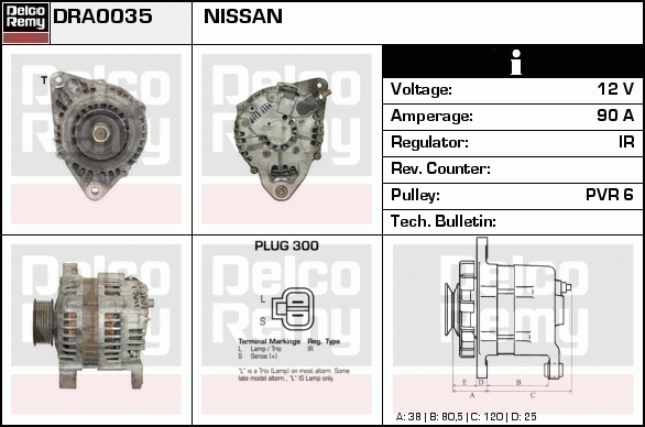 DELCO REMY DRA0035 Alternator