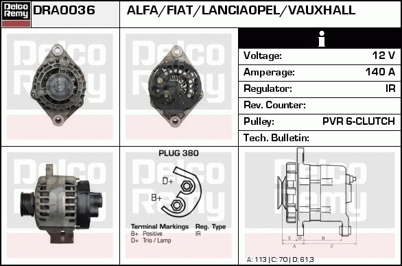 DELCO REMY DRA0036 Alternator