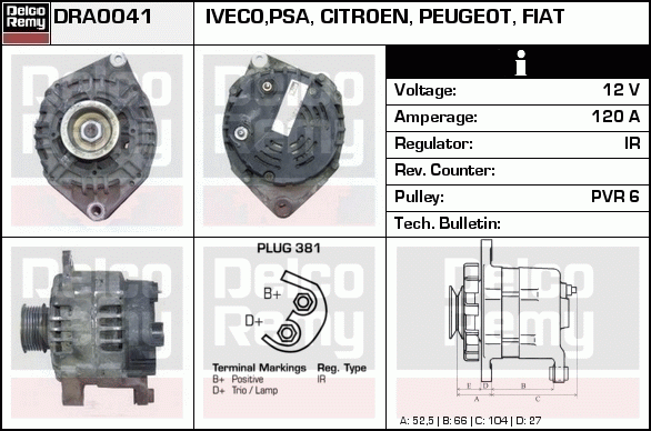 DELCO REMY DRA0041 Alternator