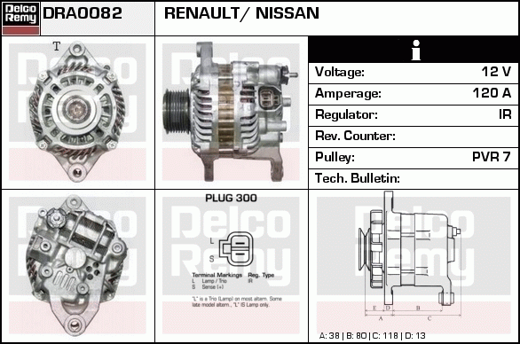 DELCO REMY DRA0082 Alternator