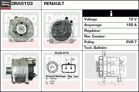 DELCO REMY DRA0103 Alternator