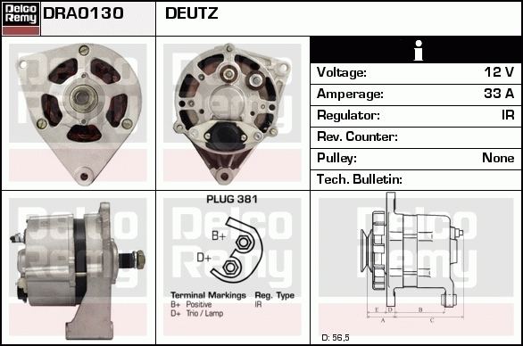 DELCO REMY DRA0130 Alternator