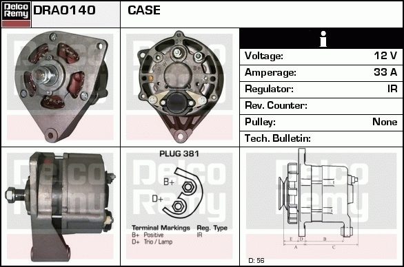 DELCO REMY DRA0140 Alternator