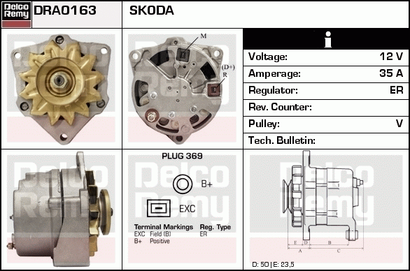 DELCO REMY DRA0163 Alternator