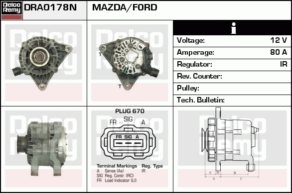 DELCO REMY DRA0178N Alternator