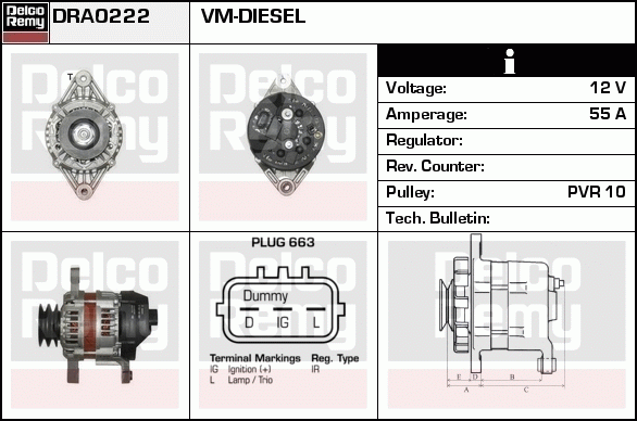 DELCO REMY DRA0222 Alternator