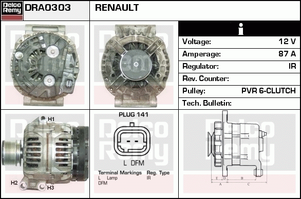 DELCO REMY DRA0303 Alternator