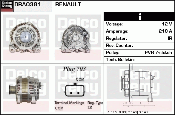 DELCO REMY DRA0381 Alternator