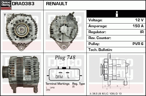 DELCO REMY DRA0383 Alternator