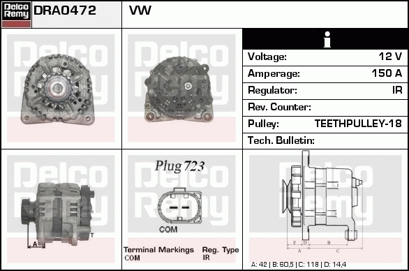 DELCO REMY DRA0472 Alternator