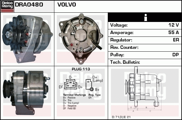 DELCO REMY DRA0480 Alternator