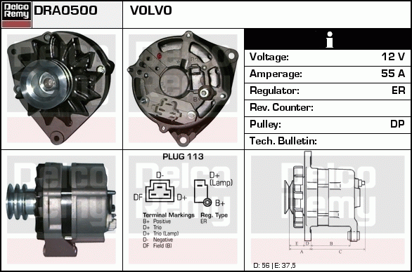 DELCO REMY DRA0500 Alternator