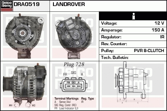 DELCO REMY DRA0519 Alternator