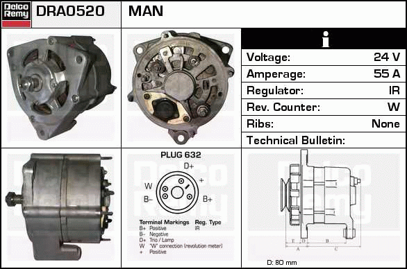 DELCO REMY DRA0520 Alternator