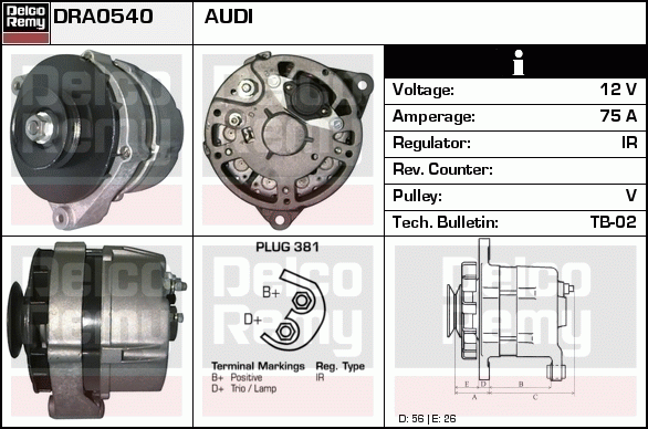 DELCO REMY DRA0540 Alternator