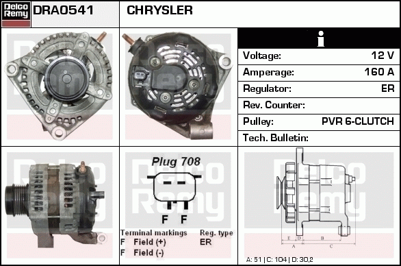 DELCO REMY DRA0541 Alternator