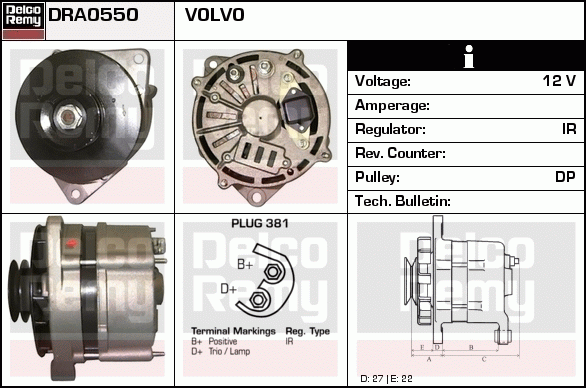 DELCO REMY DRA0550 Alternator