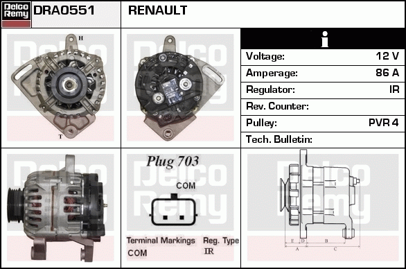 DELCO REMY DRA0551 Alternator