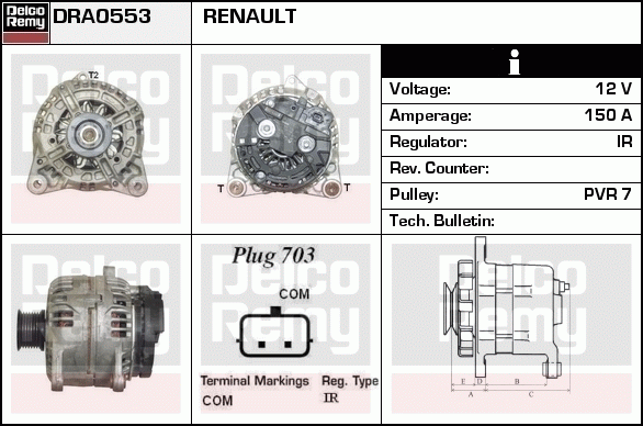 DELCO REMY DRA0553 Alternator