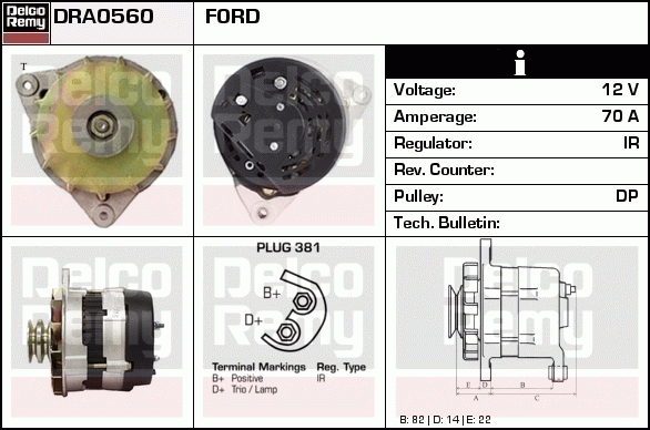 DELCO REMY DRA0560 Alternator