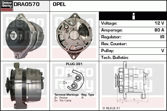 DELCO REMY DRA0570 Alternator