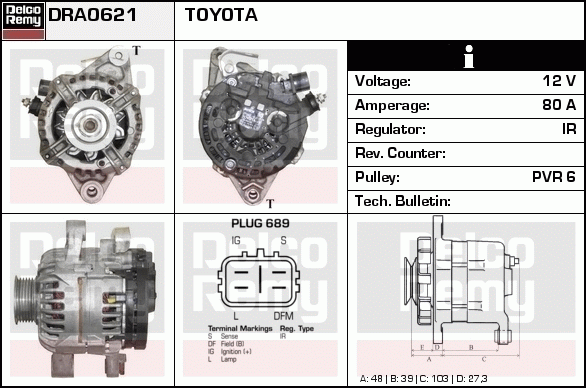 DELCO REMY DRA0621 Alternator