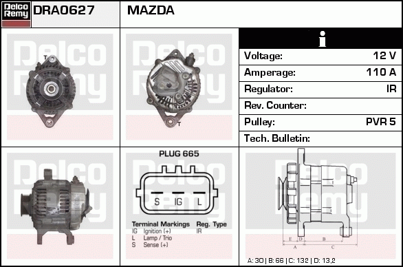 DELCO REMY DRA0627 Alternator