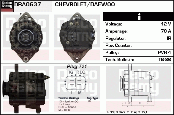 DELCO REMY DRA0637 Alternator