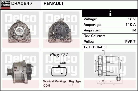 DELCO REMY DRA0647 Alternator