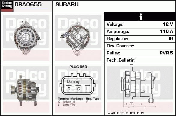 DELCO REMY DRA0655 Alternator