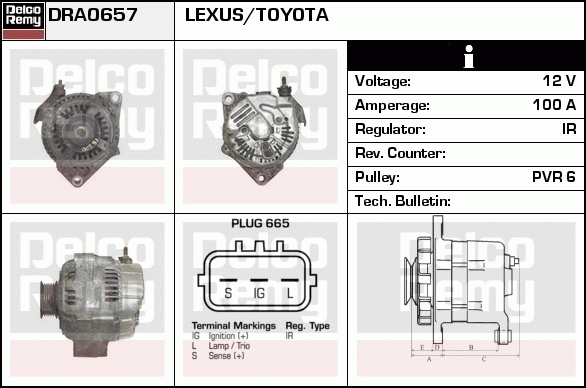 DELCO REMY DRA0657 Alternator