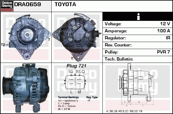 DELCO REMY DRA0659 Alternator