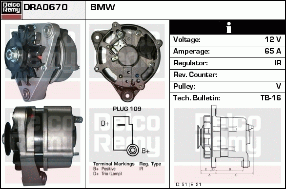 DELCO REMY DRA0670 Alternator