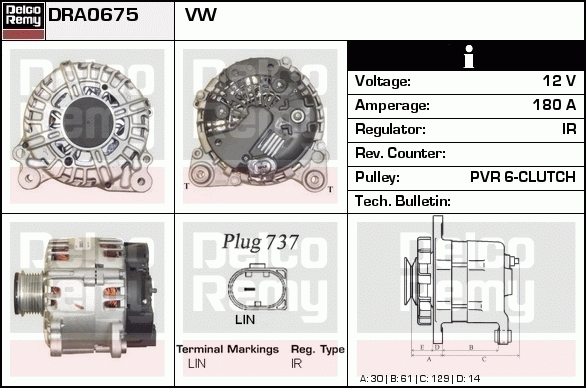 DELCO REMY DRA0675 Alternator