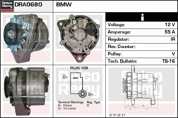 DELCO REMY DRA0680 Alternator