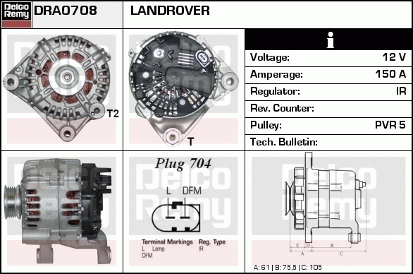 DELCO REMY DRA0708 Alternator