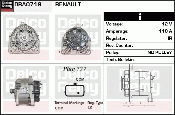 DELCO REMY DRA0719 Alternator