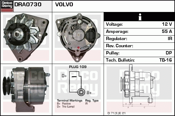 DELCO REMY DRA0730 Alternator