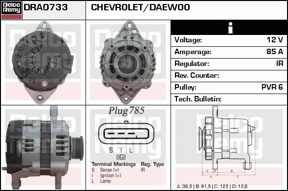 DELCO REMY DRA0733 Alternator