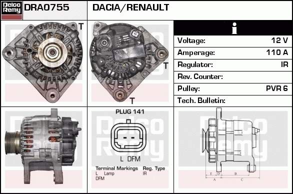 DELCO REMY DRA0755 Alternator