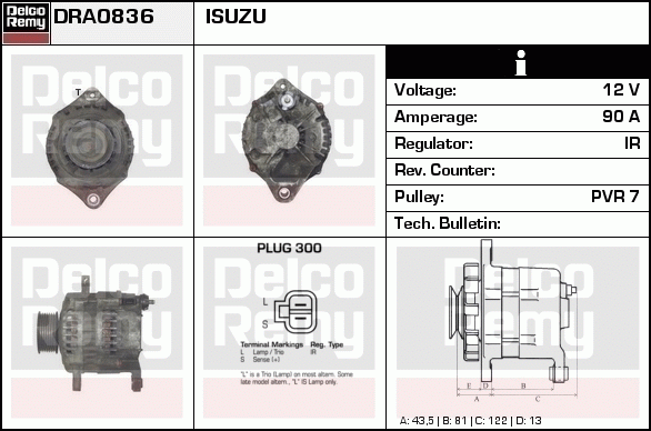 DELCO REMY DRA0836 Alternator