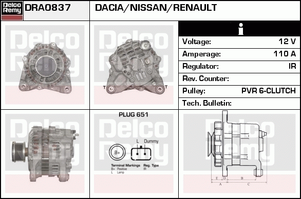 DELCO REMY DRA0837 Alternator