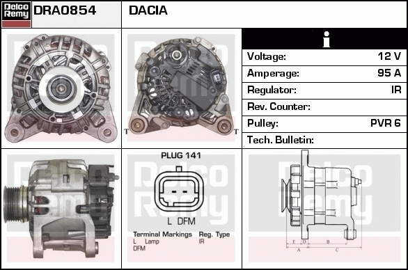 DELCO REMY DRA0854 Alternator