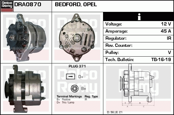 DELCO REMY DRA0870 Alternator