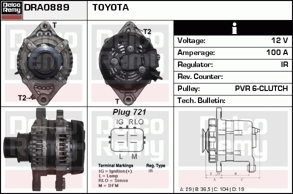 DELCO REMY DRA0889 Alternator