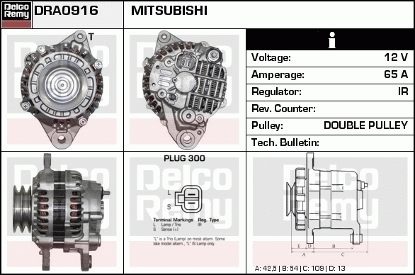 DELCO REMY DRA0916 Alternator